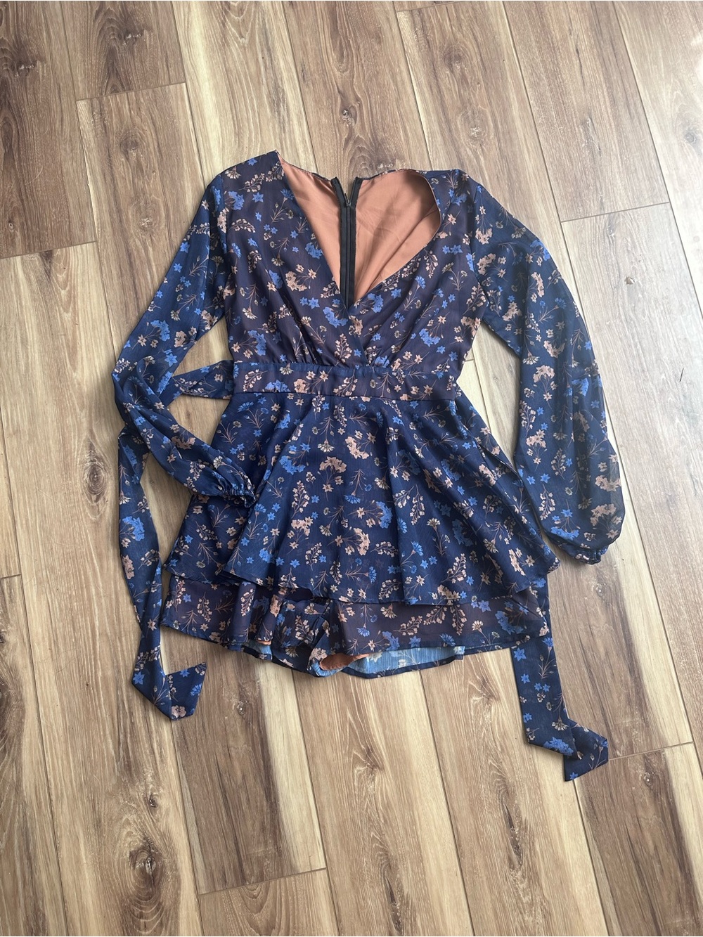 Hello Molly Navy Floral Long-Sleeve V-Neck Romper